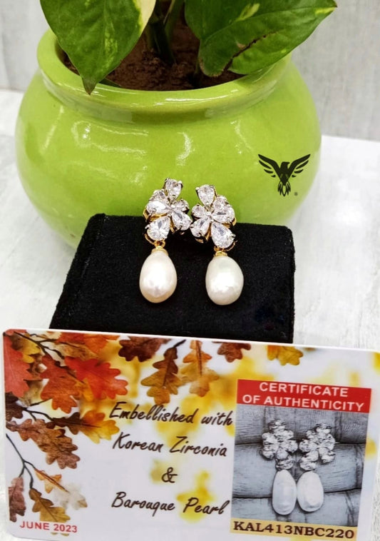 Mishtha Korean Zirconia Earings In Pearl Drop For Women