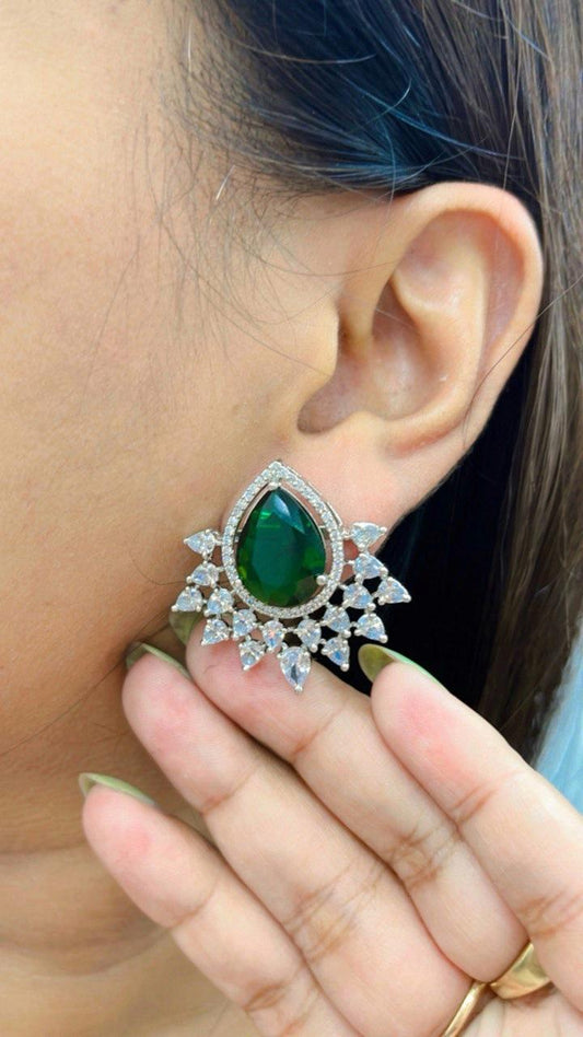 Divya CZ Earings In Emerald For Women