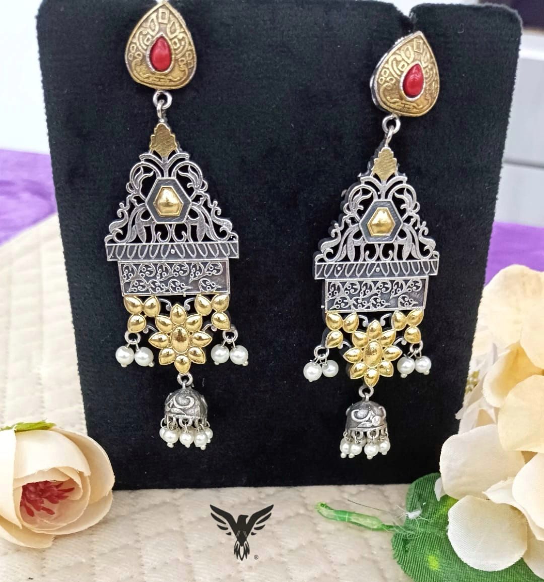 Garika Silver Look Alike Earings In Jhumki Drops