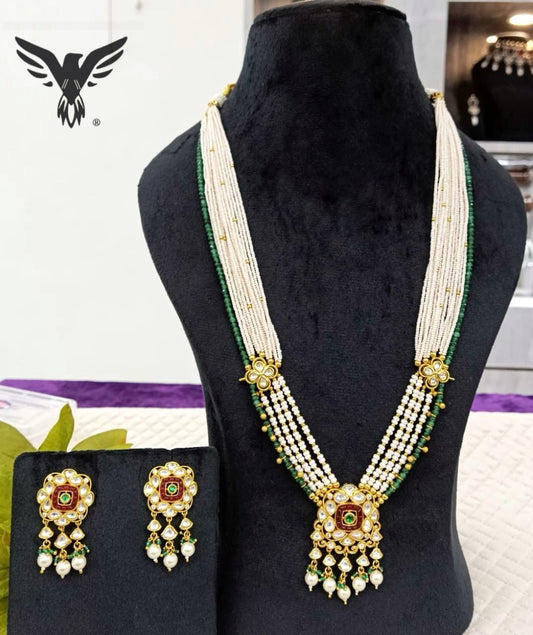 Adhya Multi Layered Mala With Kundan Broach In Emerald For Women