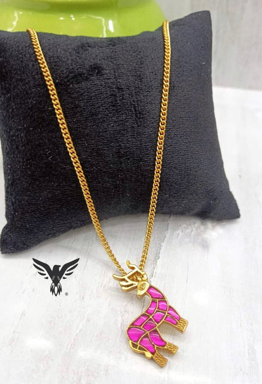 Gold Plated Pendant Set In Ruby With Chain For Women