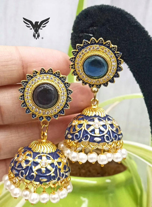 Blue Meenakari Jhumka Earings For women