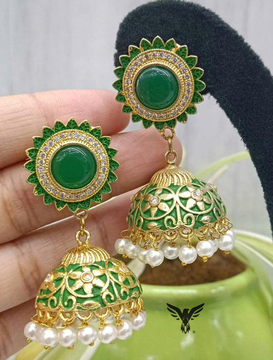 Green Meenakari Jhumka Earings For women