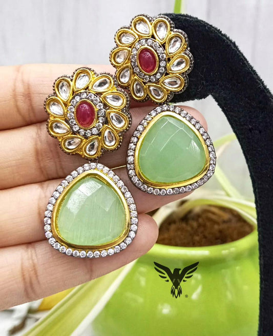 Mint Kundan Stone Earings For Women