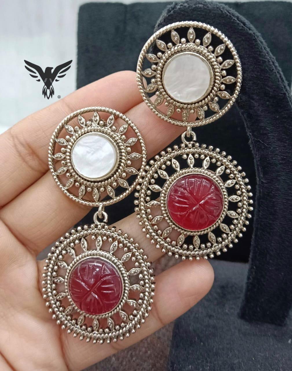 Mother Of Pearl Dangler In Red Earrings