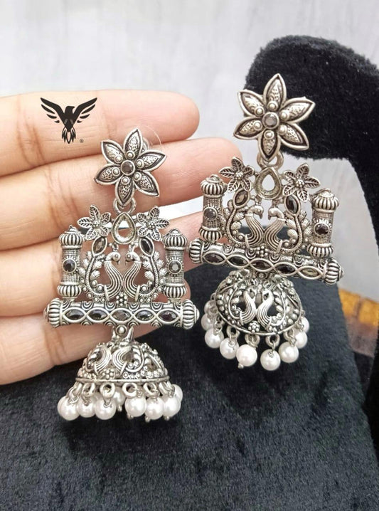 Chhavi Silver Look Alike Beautiful Peacock Earings For Women