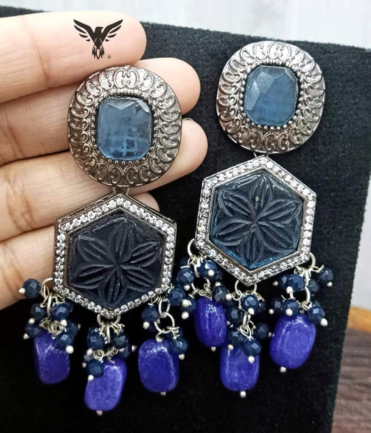 Victorian Blue Carved Stone Earrings