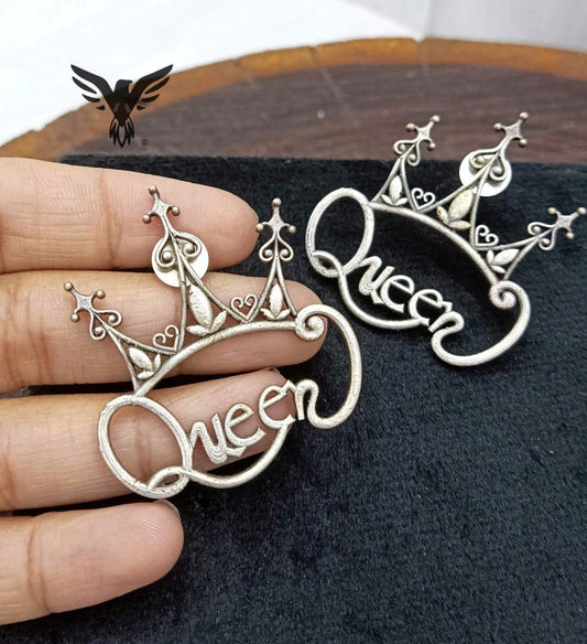 Queen Text Silver Look Alike Earings For Women