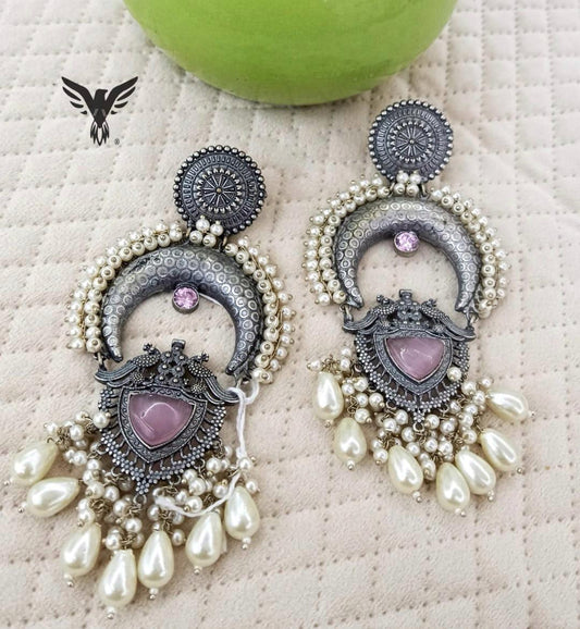 Sandhi Silver Look Alike Chand balis In Pink For Women