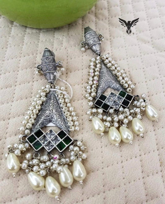 Sanshi Beaded Silver Look Alike Earings For Women