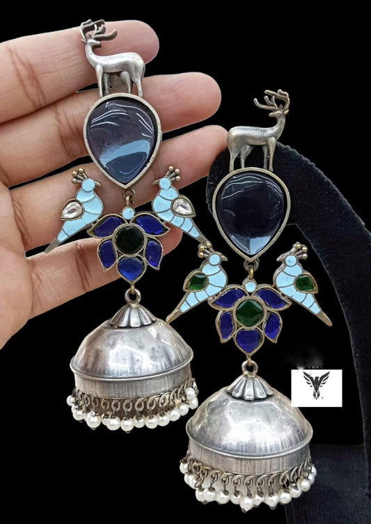 Tanvi Silver Look Alike Blue Stone Earings For Women