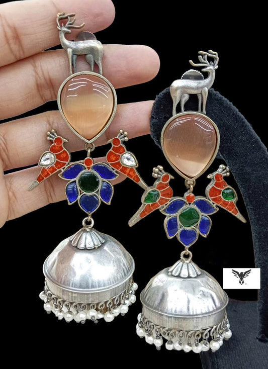 Tanvi Silver Look Alike Champange Stone Earings For Women