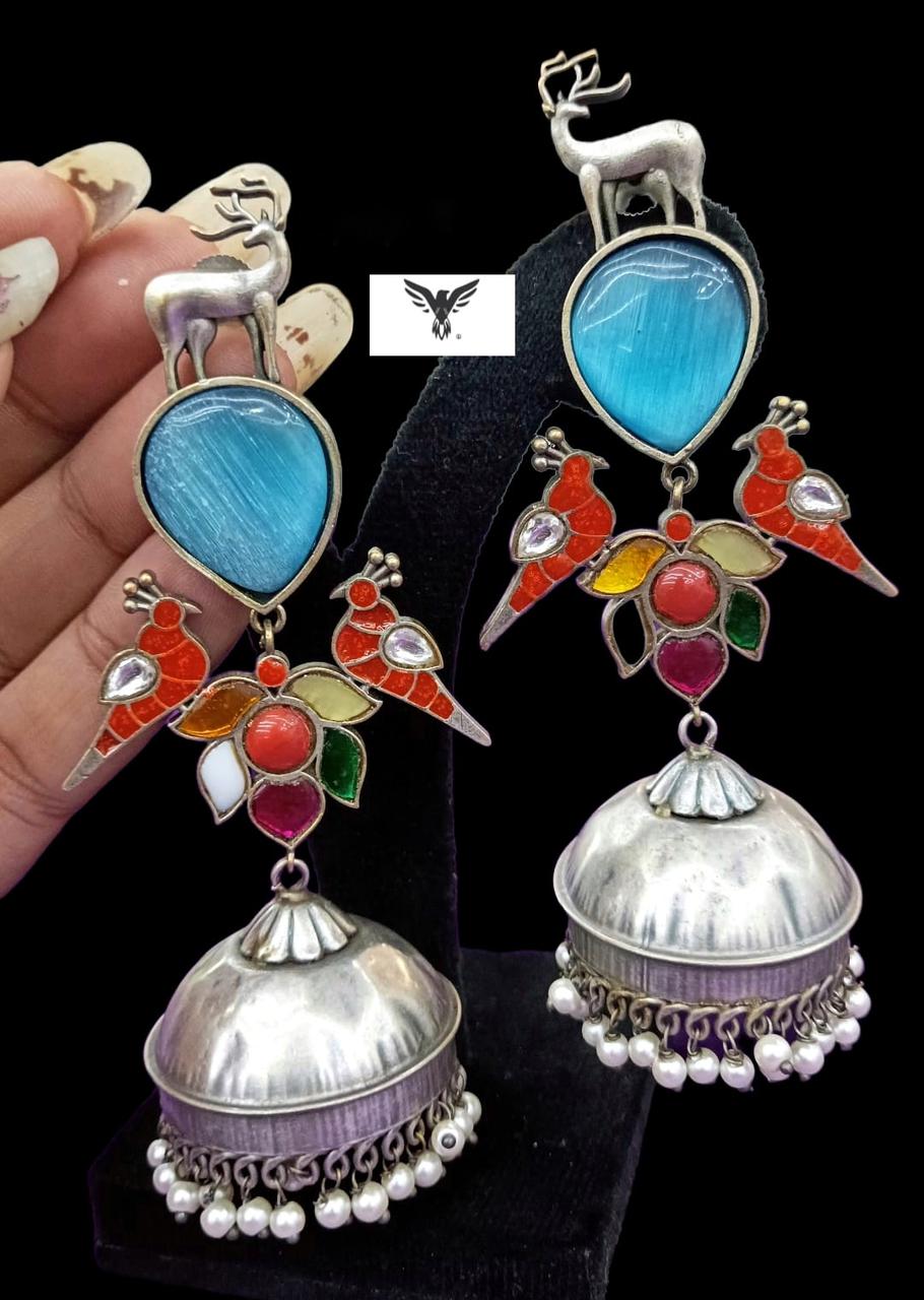 Tanvi Silver Look Alike MUlti colored Stone Earings For Women