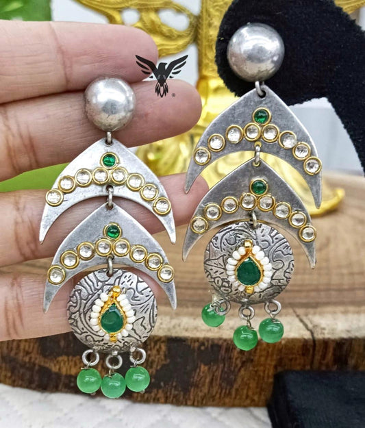 Yashika Silver Look Alike Earings In Emerald For Women