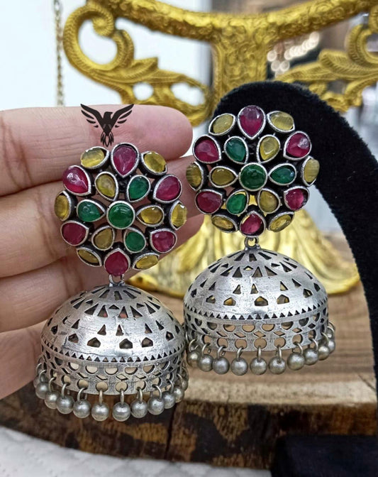 Mishthi Silver Look Alike Multi Color Kundan Jhumki For Women