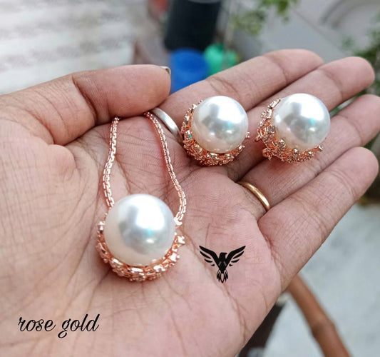 Pearl Rose Gold Pendant Set For Women