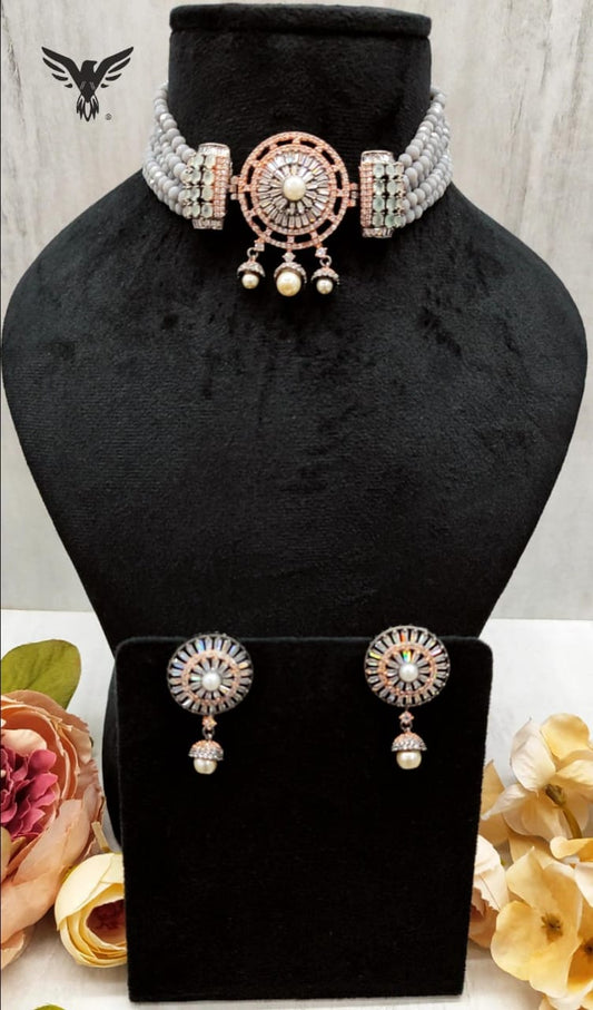 Niva Multi Layered Mala With Diamond Broach Choker Set For Women