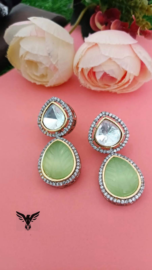 Vandana Kundan Polaki Earings In Mint For Women