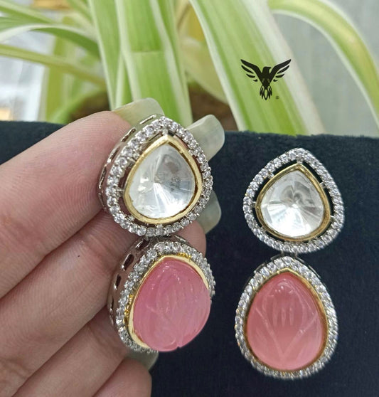 Vandana Kundan Polaki Earings In Pink For Women