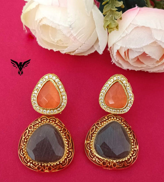 Riddhima Gold Plated Craved Stone Earings For Women