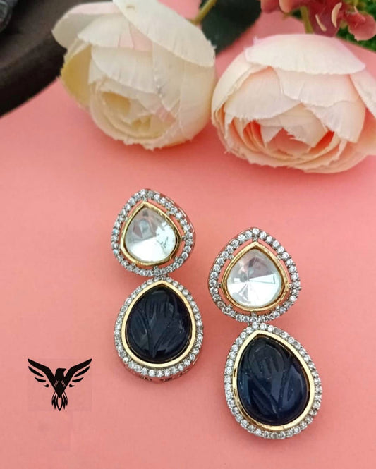 Vandana Kundan Polaki Earings In Black For Women