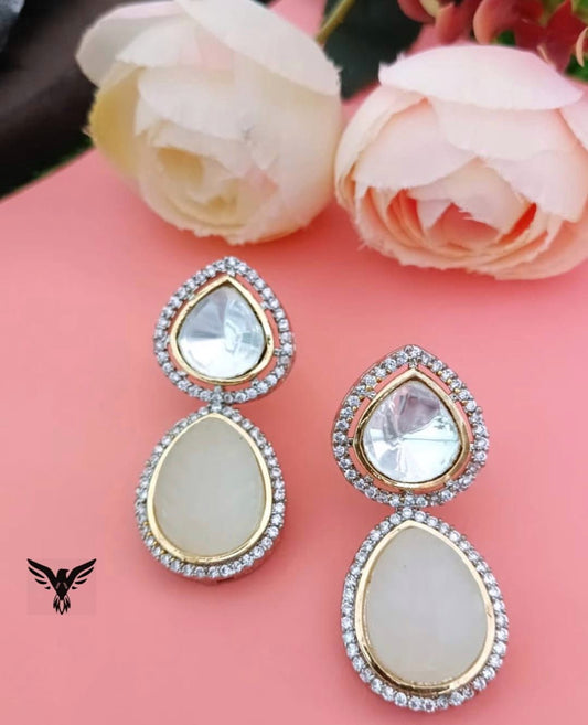 Vandana Kundan Polaki Earings In White For Women