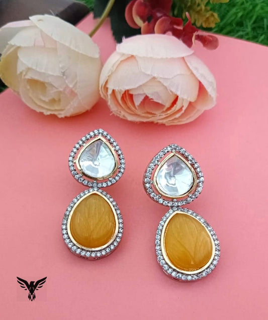 Vandana Kundan Polaki Earings In Yellow For Women