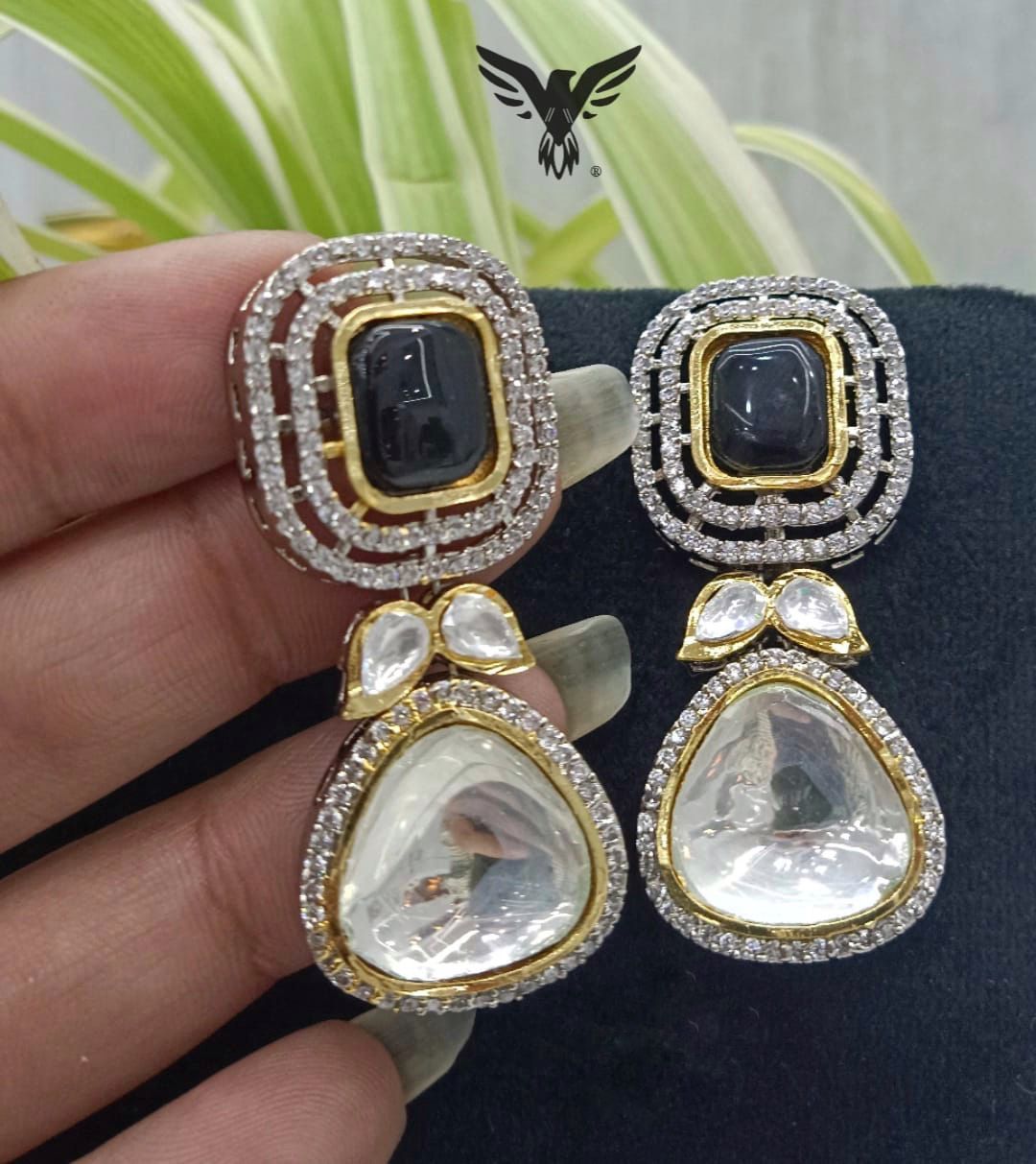 Kinjal Polki Diamond Earings In Black  For Women