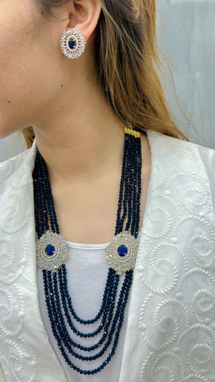 Vanshika Jewels double sided broach necklace in blue oynex beading