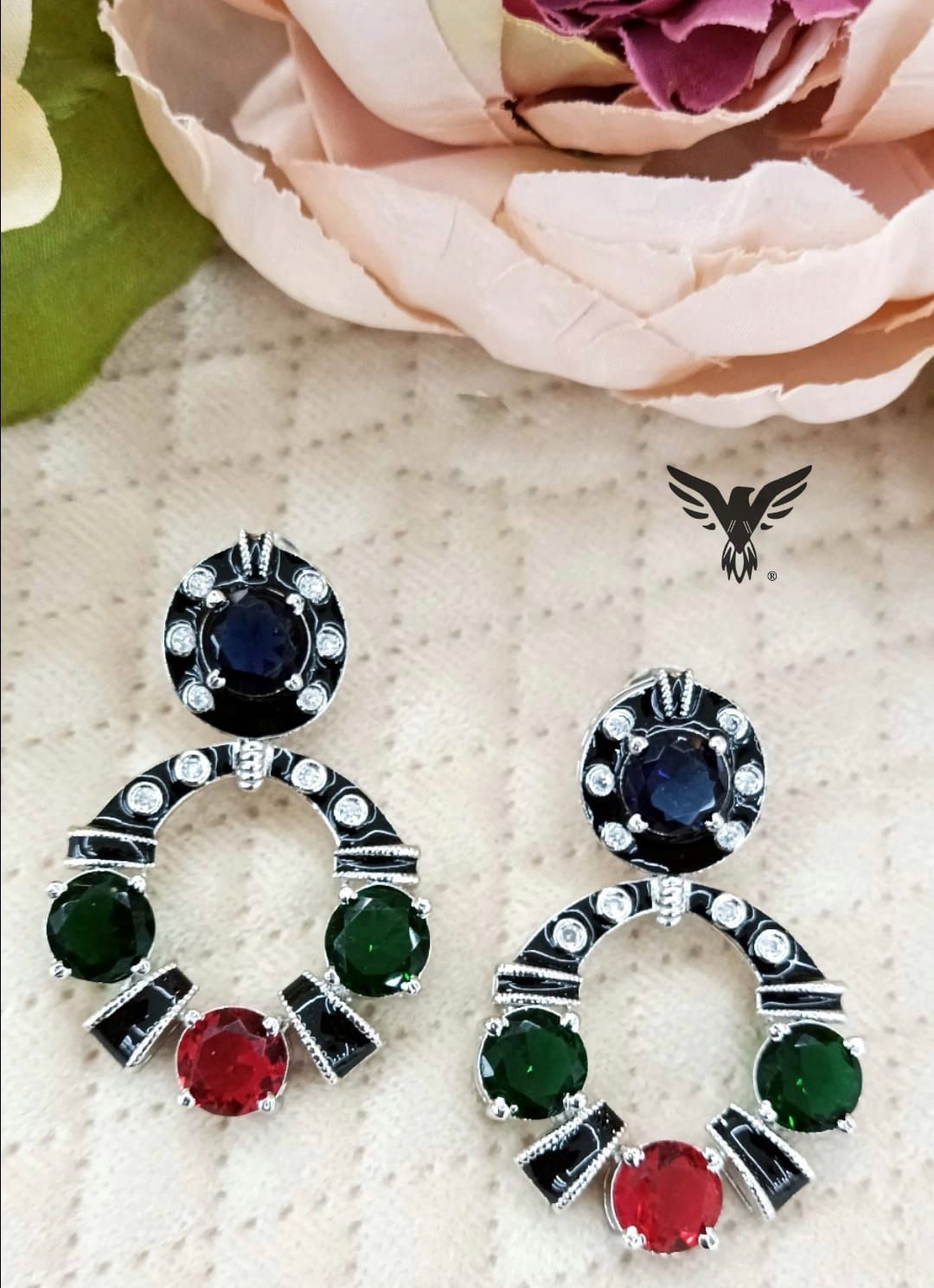 David Web Multi Color Earrings In Cubic Zirconia