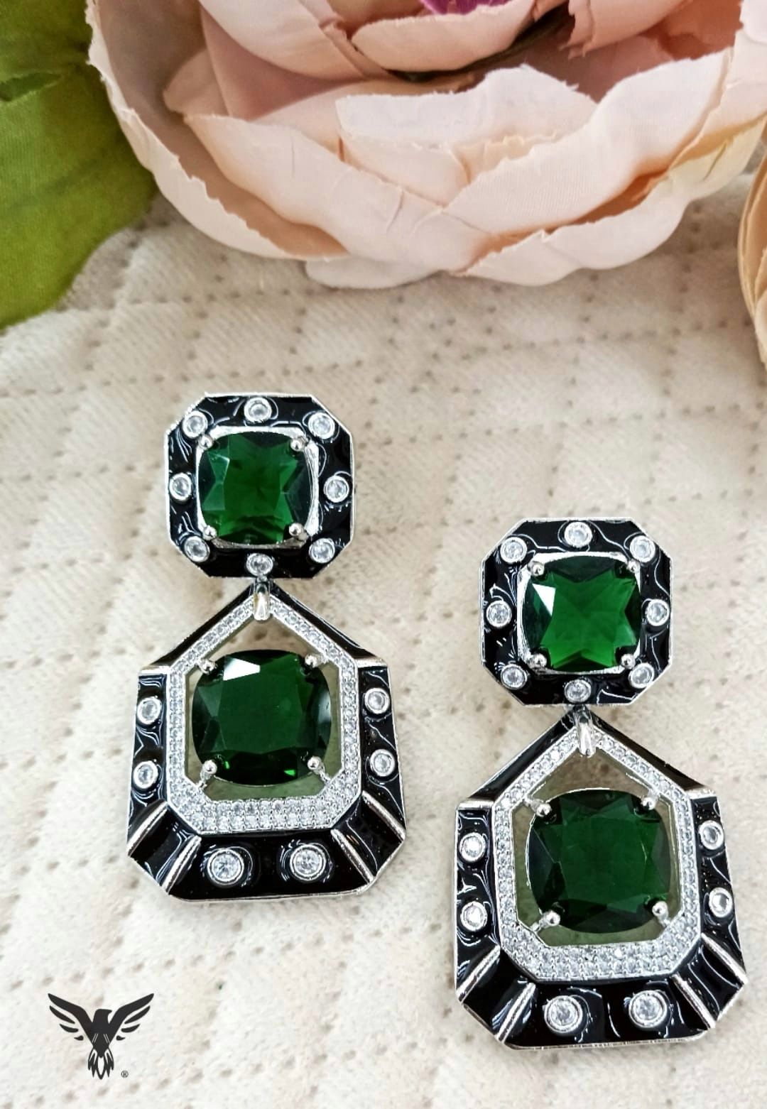 Emerald David Web Earrings In Doublet Stone