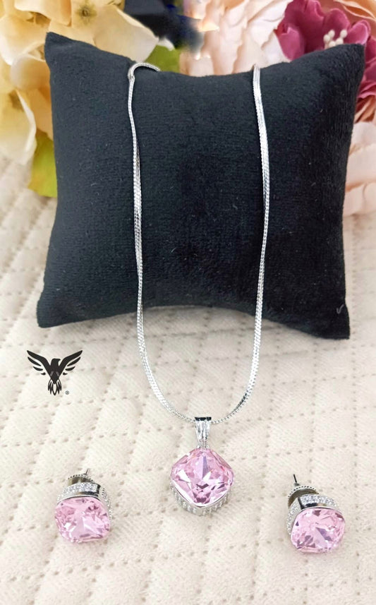 Moni pink Diamond Stond Pendant Set For Women With Chain