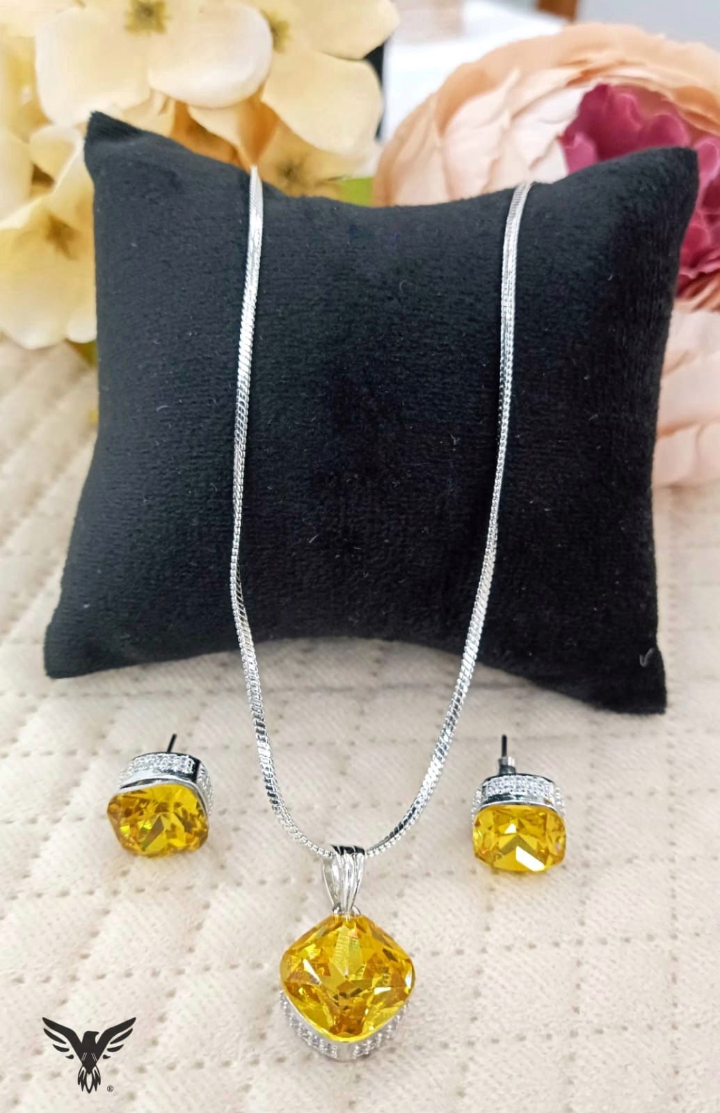 Moni Yellow Diamond Stone Pendant Set For Women With Chain