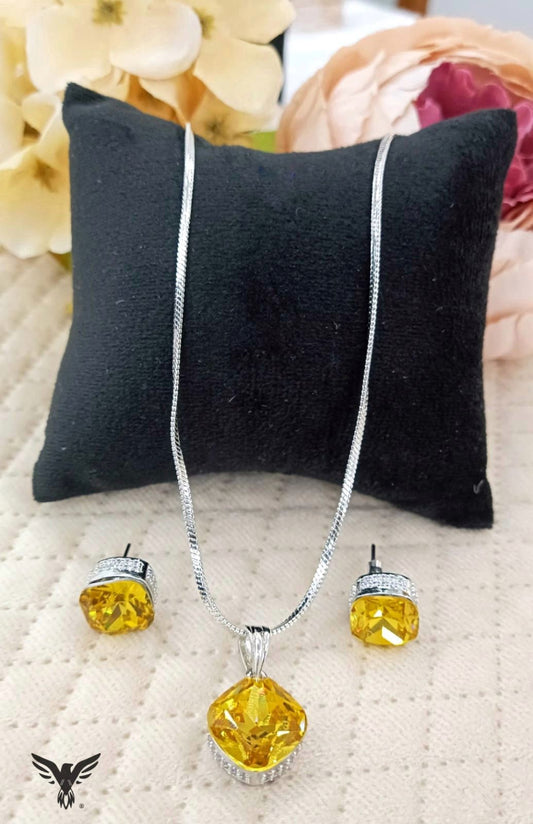 Moni Yellow Diamond Stone Pendant Set For Women With Chain