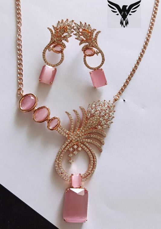 Suhani Beautiful Rose Gold Pendent Set In Pink For Women