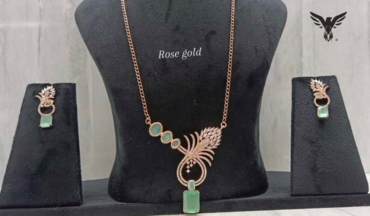 Methili Rose Gold Pendent Set In Mint With Rose Gold Chain