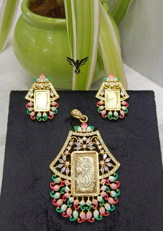 Methili Gold Plated Multi Color Pendant Set For Women