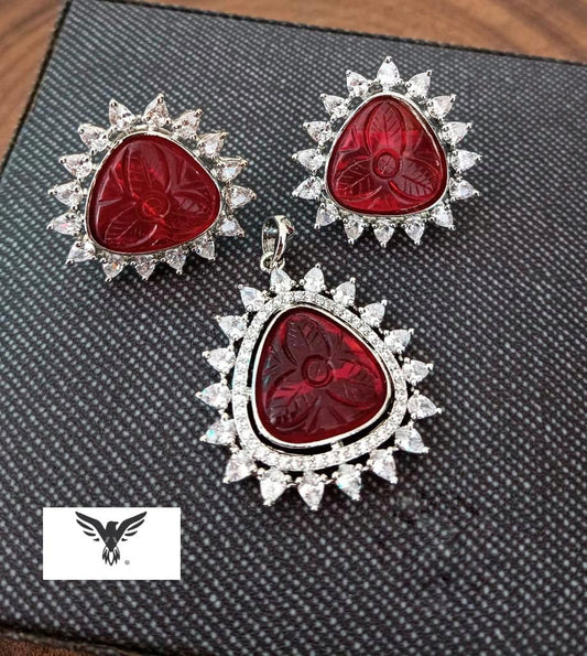 Methili Red Stone Pendant Set For Women