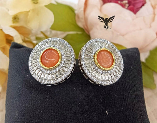 Nia Polki Kundan And Setting Stone Diamond Studs In Orange For Women