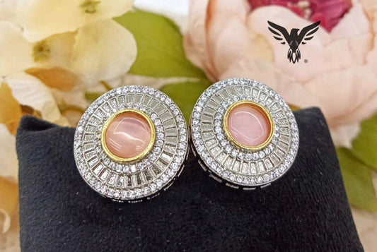 Nia Polki Kundan And Setting Stone Diamond Studs In Pink For Women