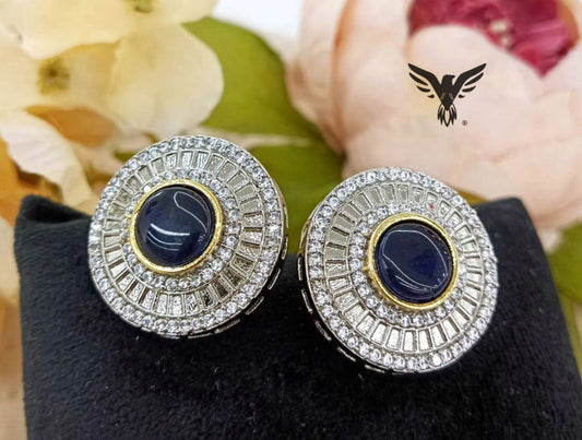 Nia Polki Kundan And Setting Stone Diamond Studs In Blue For Women