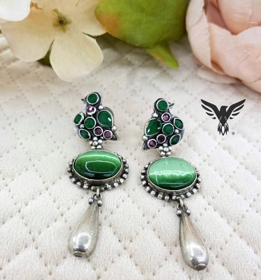 Rohini Silver Look Alike Earings In Emerald For Women