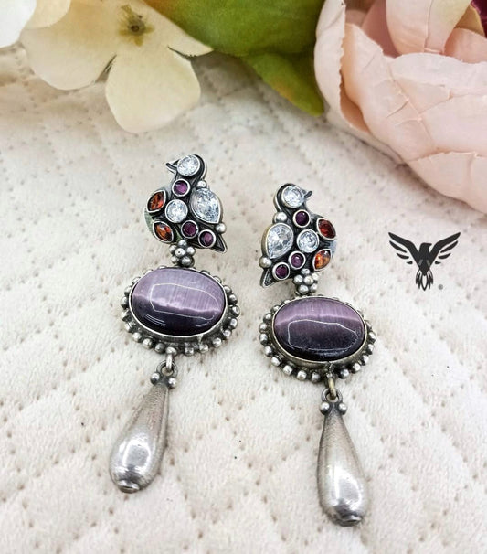 Rohini Silver Look Alike Earings In Amethyst For Women