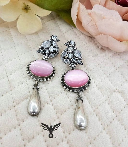 Rohini Silver Look Alike Earings In Pink For Women