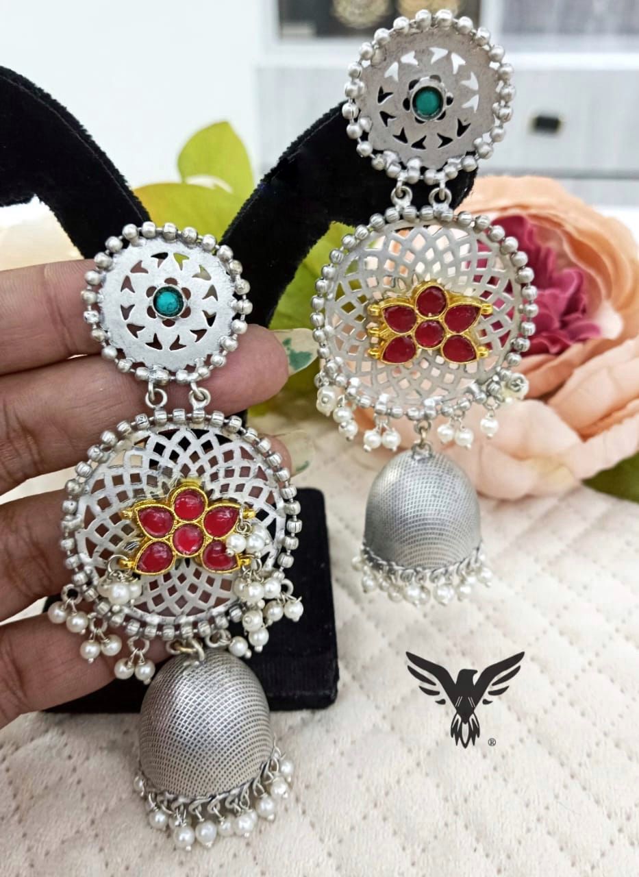 Ruhani silver Look ALike Earings In Red Kundan For Women