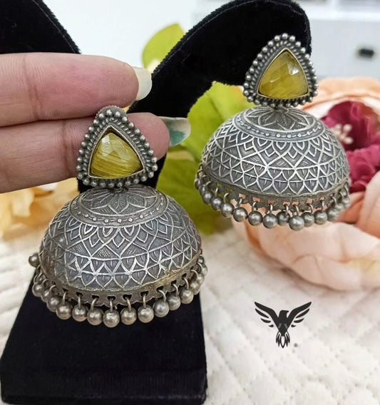 Ruksar Mint Silver Look Alike Jhumki For Women