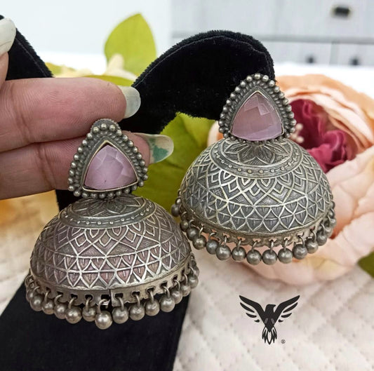 Ruksar Pink Silver Look Alike Jhumki For Women