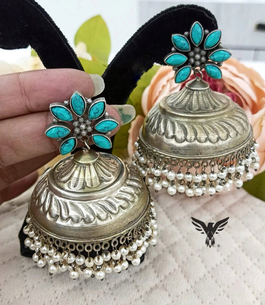 Raveena Kundan Jhumkis In Turquoise For Women