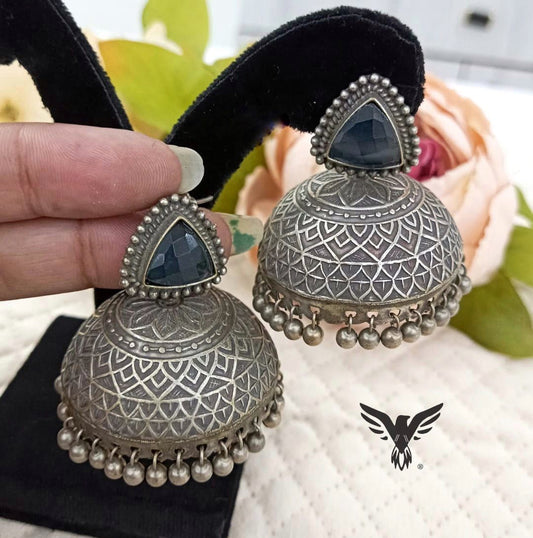 Ruksana Silver look Alike Jhumkis In Black For Women