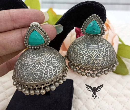 Ruksana Silver look Alike Jhumkis In Turquoise For Women